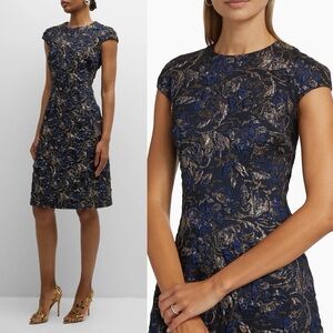 NEW NWT Teri Jon By Rickie Freeman Cap Sleeve Metallic Jacquard Cocktail Dress